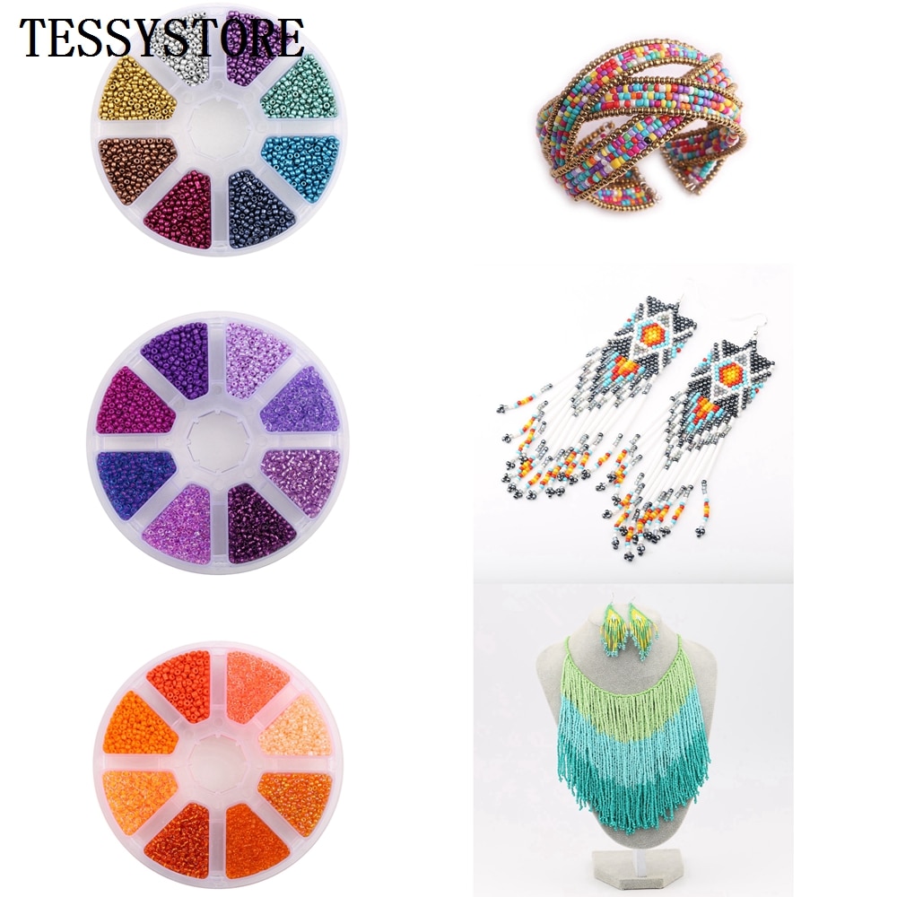 TESSYSTORE coffret 2mm perles de rocaille en verre breloque tchèque cristal entretoise perles de verre pour la fabrication de bijoux anneaux bricolage accessoires faits à la main