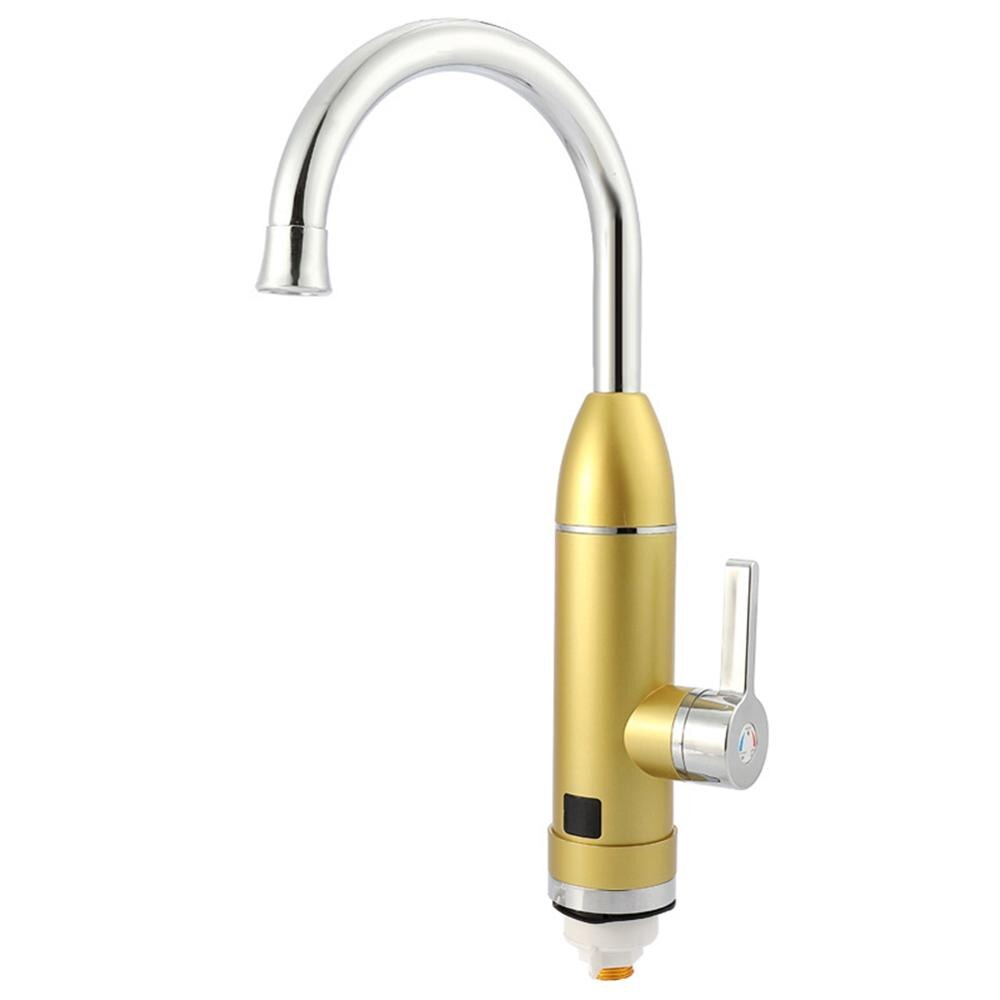 Grifo de agua de calefacción instantánea para cocina y baño, calentador de agua eléctrico giratorio de 220V con pantalla LED de temperatura: Gold
