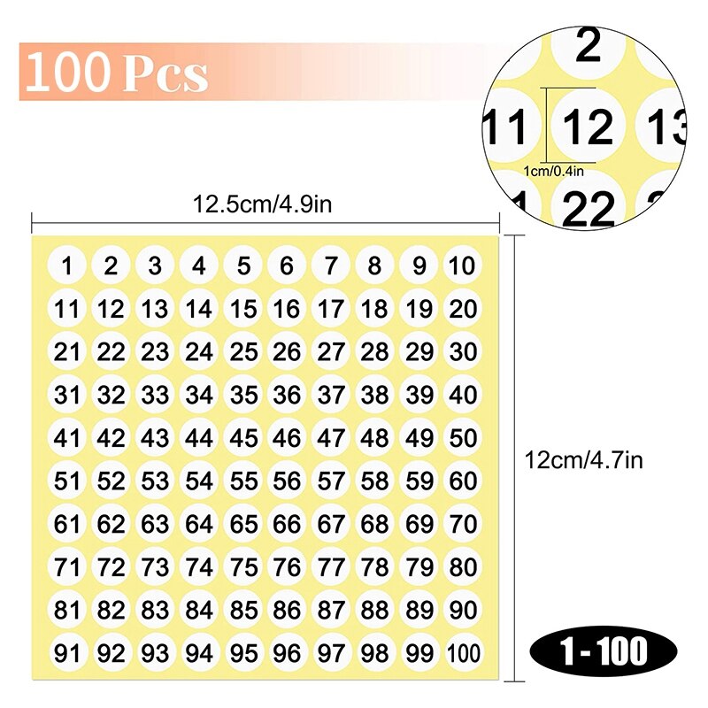 100 Sheets Number Labels Stickers 1-100 Numbers Ro... – Vicedeal