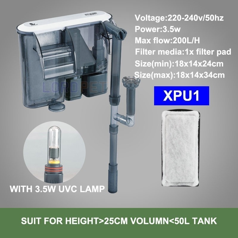 Aquarium Waterfall Filter Hang On Adjustable Water Flow Filter Spong Pad Multifunction Optional Uvc Lamp Skimmer Fish Tank 220v: xpu1