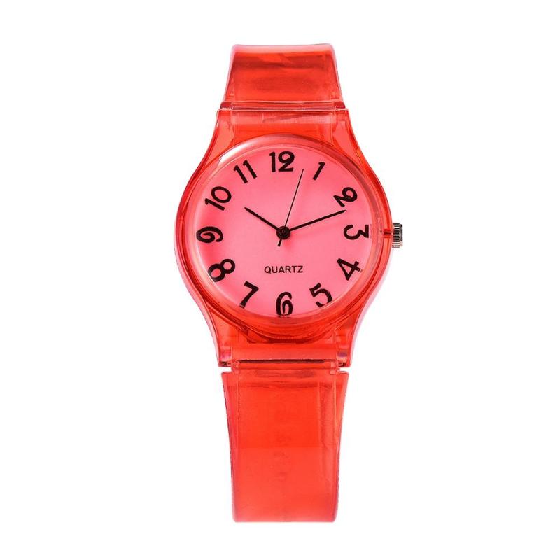 Kids Watches Lovely Cute Pure Color Silicone Rubber Strap Analog Quartz Watch Boys Girls Round Dial Analog Kids Wristwatch: Red