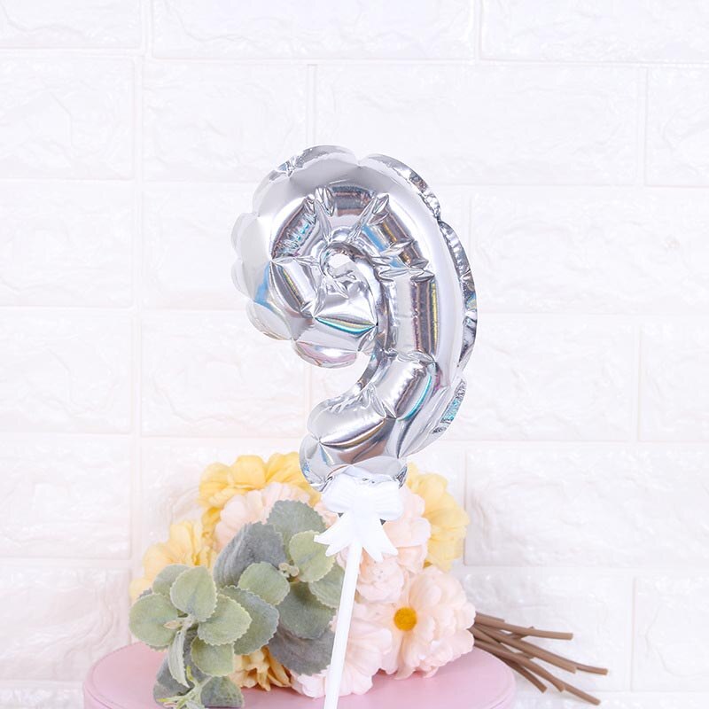 7Inch Mini Gold Silver Foil Number Balloons Cake Topper Diy Kids Birthday Cake Flags For Wedding Anniversary Birthday Decoration: Silver 9