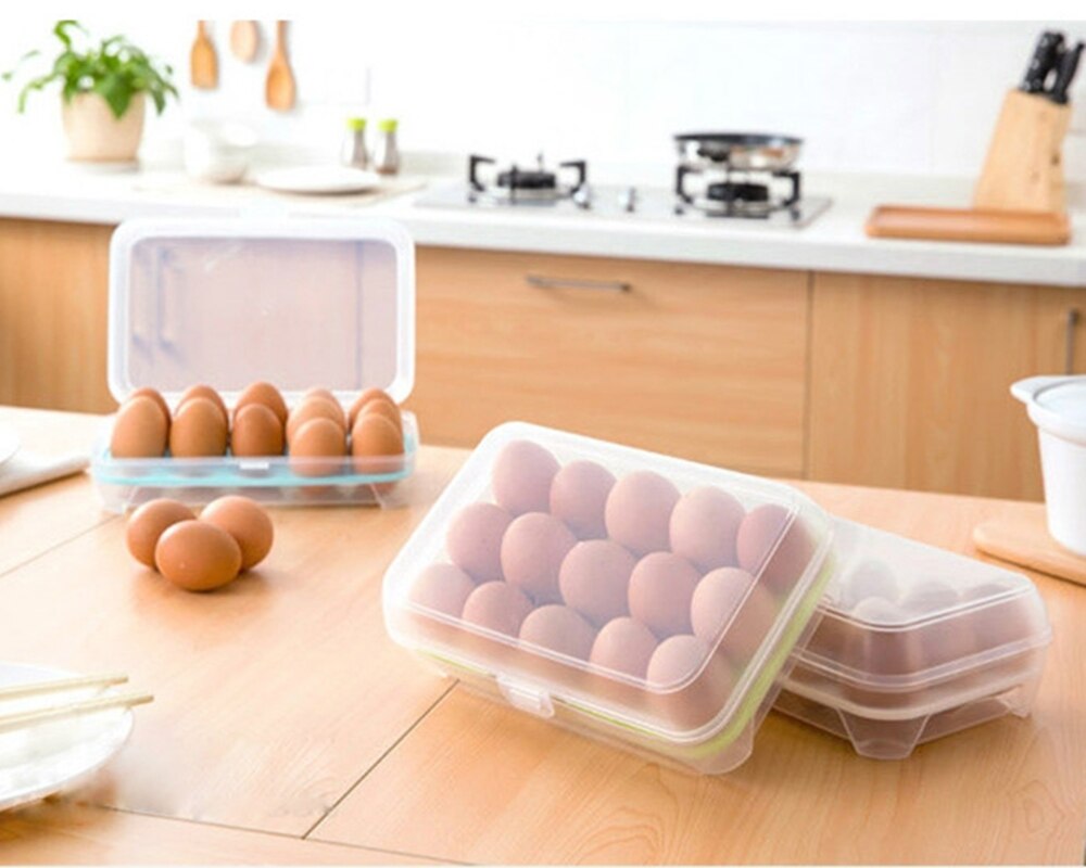 15 ägg box kök krispiga utomhus portabel picknick ägg förvaringsbox plast ägg box