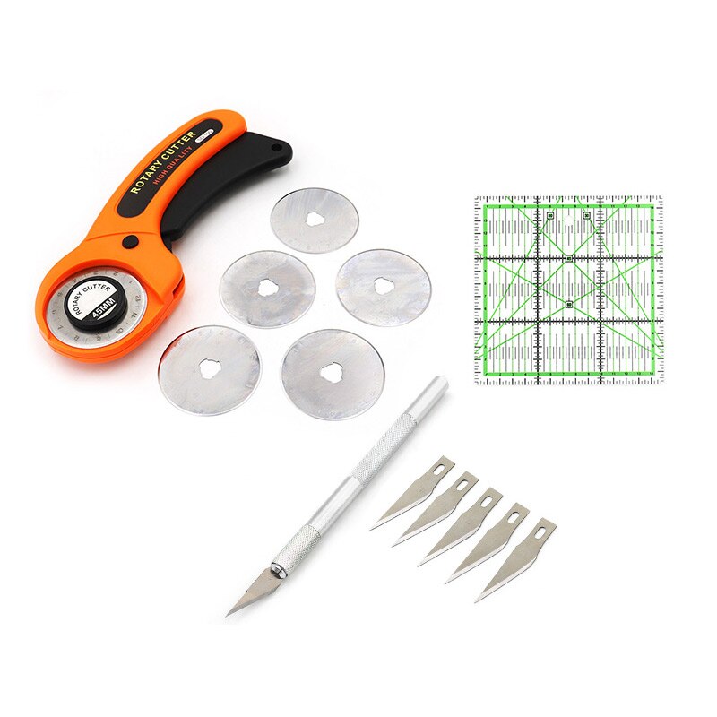 Sewing Kit Set Clothing Sewing Tools Hand Cutting Knife Set Patchwork Cloth Knife Patchwork Ruler DIY tool A4 cutting pad: Plum