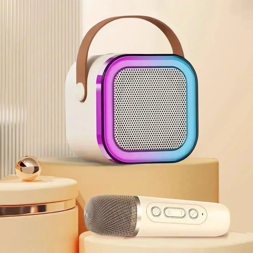 K12 Wireless Bluetooth Speaker Multifunction with 2 Microphone RGB Portable Music Player Karaoke Machine for Child Home