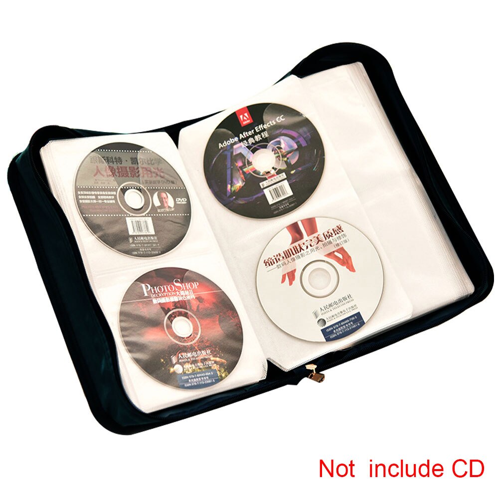 Platzsparende dvd-hülle mit reißverschluss für unterwegs, für zuhause und auto, 128 cds, große kapazität, schwarze aufbewahrungstasche, cd-hülle