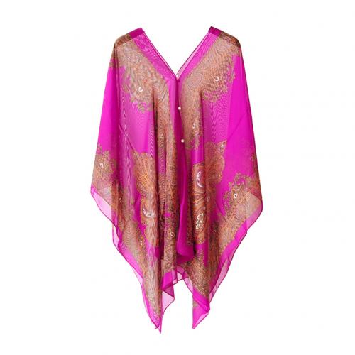 Vrouwen Zomer Bikini Bedekken Losse Chiffon Blouse Shawl Sjaal Met Button-S Geschikt Voor Party Dagelijks dragen: Rose Red