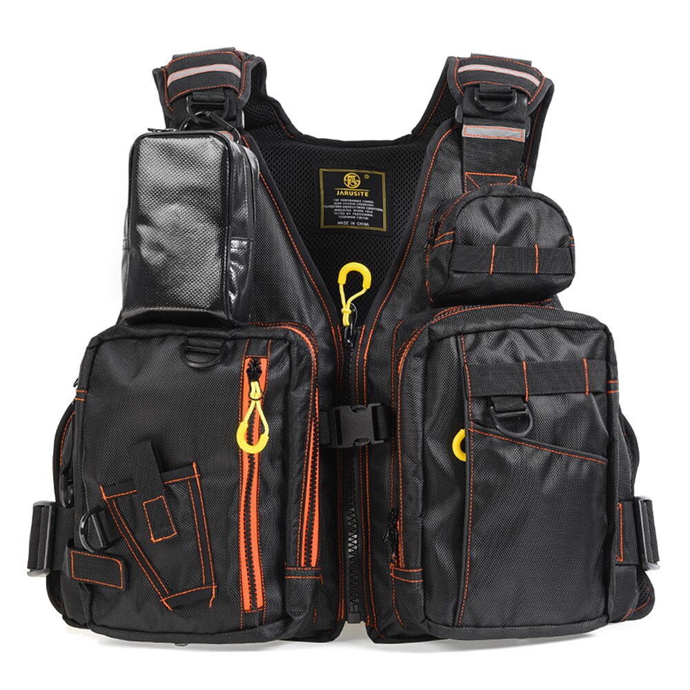 Fly Fishing Life Vest Outdoor Breathable Pockets Padded Life Safety Jacket Swimming Sailing Floatation Waistcoat Utility Vest: Black Orange