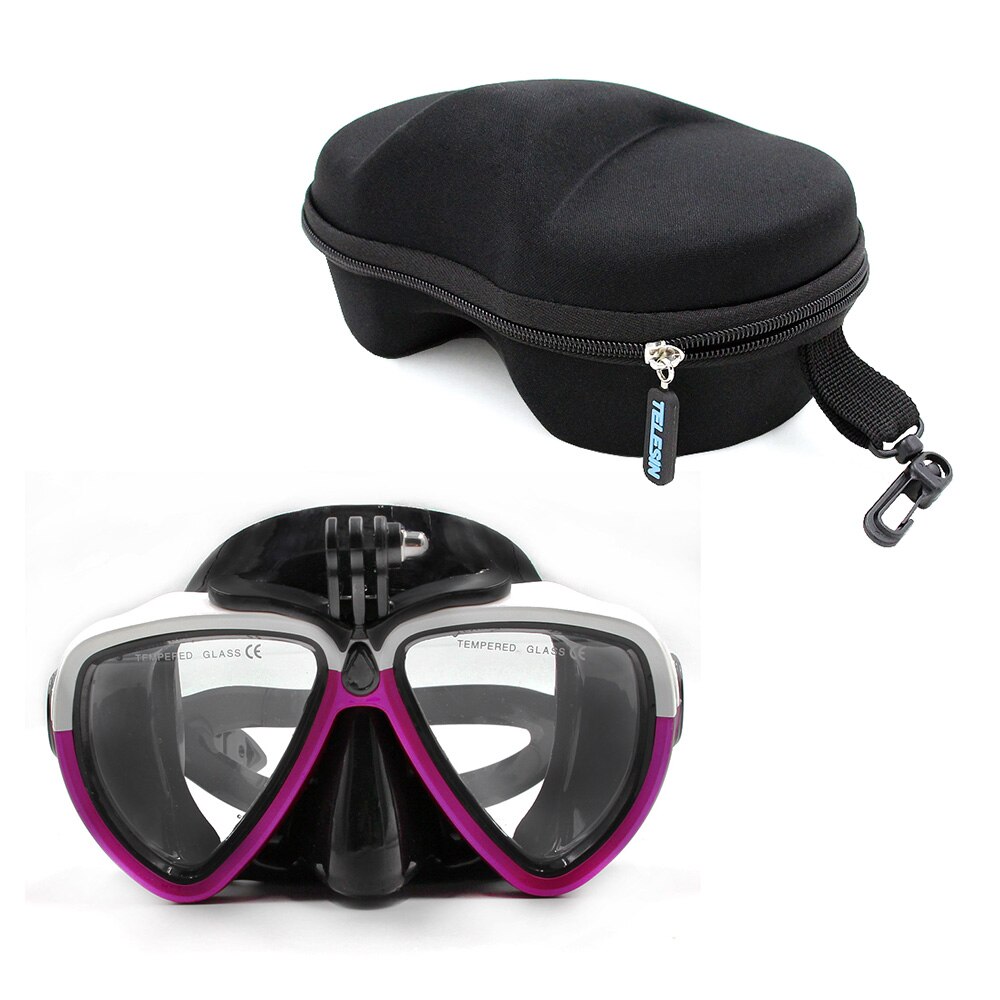 Máscara de buceo TELESIN, gafas de buceo esnórquel para natación googles templado para GoPro Hero 9 8 7 6 5 4 Xiaomi Yi 4K Osmo Action: White Pink