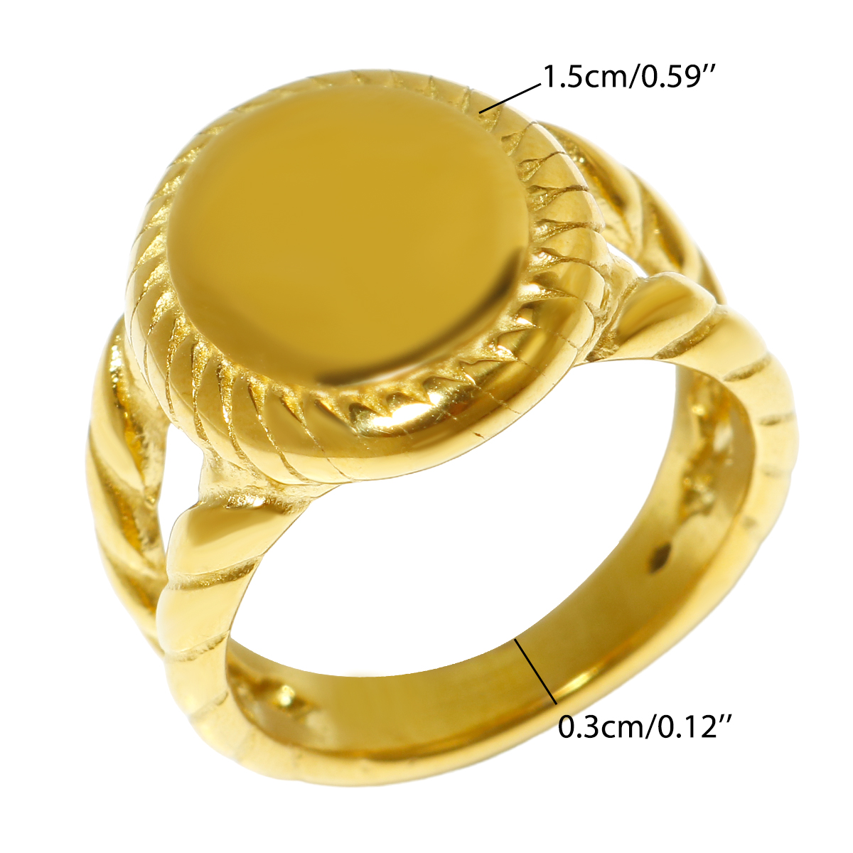 årgang rund rustfritt stålring til kvinner eksklusiv lett luksus temperament glanset gullfarget ringe smykker: 6
