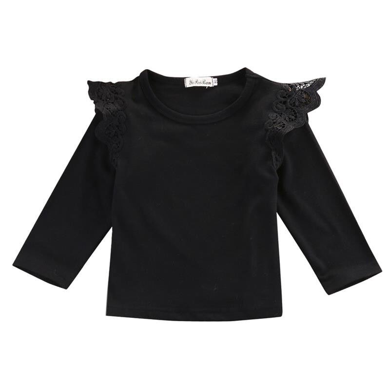 Casual Pasgeboren Baby Peuter Baby Kids Meisje Kleding Longsleeve Ruffle Veters T-shirts Blouse Herfst Lente Kleding Tops 0-24M: Black / 18m