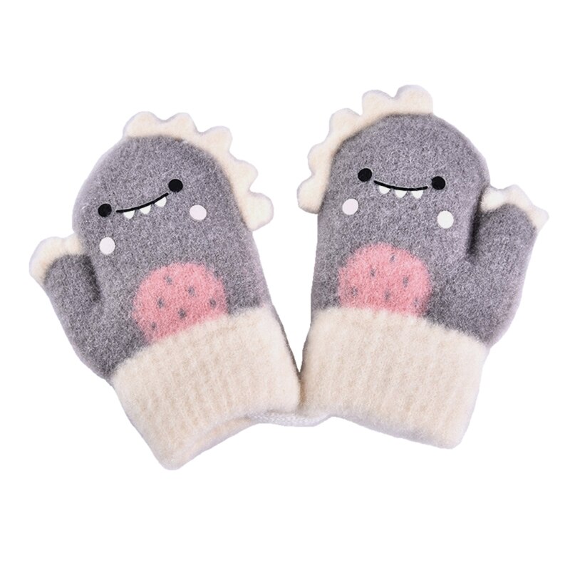 Manoplas de piel de conejo para niños, mitones de punto gruesos y cálidos para bebés de 1 a 3 años, guante de invierno con cuello colgante, guantes suaves para bebés