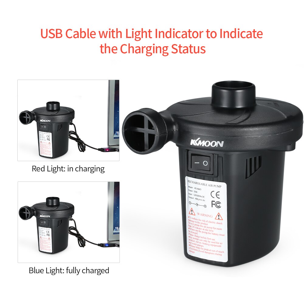Kkmoon opblaasbare pomp elektrische luchtbed campingpomp met 3 spuitmonden draagbaar snel vullend voor auto thuisgebruik