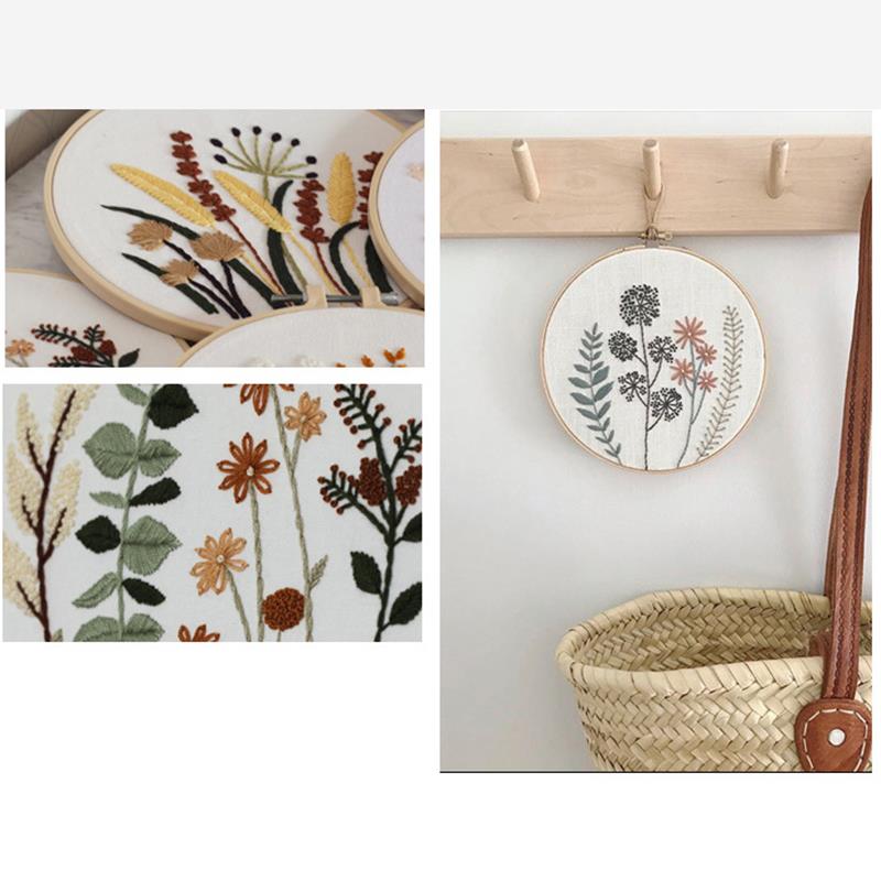 Conjunto de bordado con patrón de flores, herramientas de costura impresas para principiantes, Kit de bordado redondo de punto de cruz, Kit de artesanía de costura, decoración