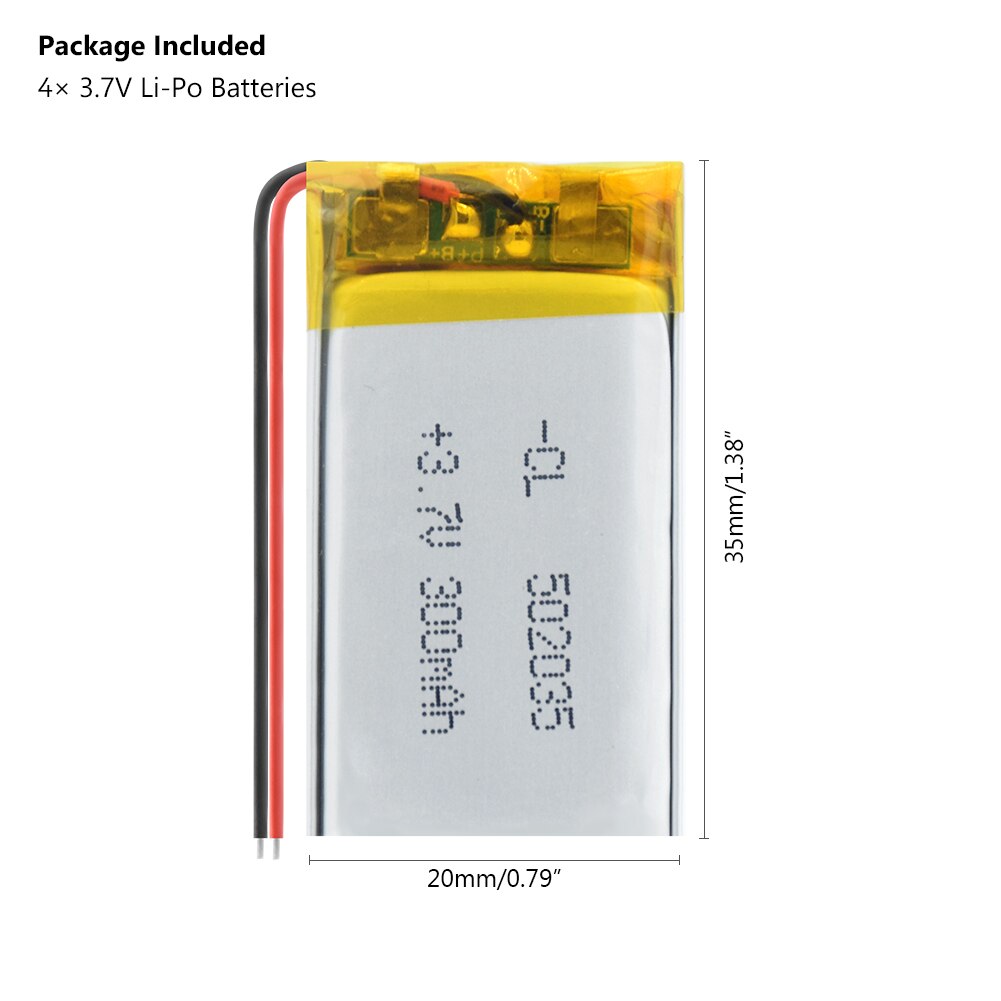 Suministro de batería de litio polímero de litio 502035 300mAh 3,7 V batería recargable para MP3 MP4 MP5 GPS PSP MID Bluetooth auriculares