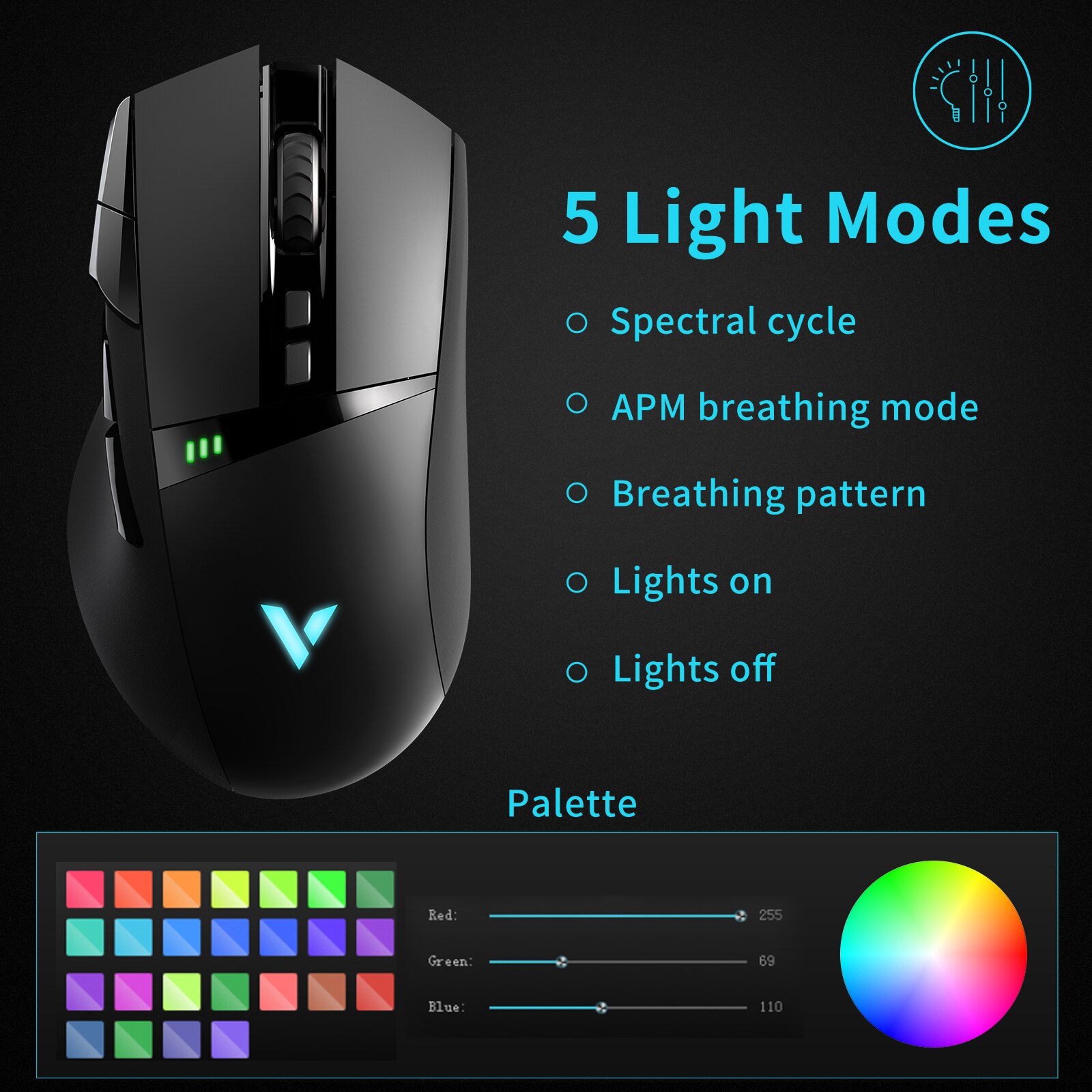 VT350C Wired/Wireless Dual Modes Gaming Mouse Rechargeable 11 Programmable Buttons Optical Mouse 5 Adjustable DPI RGB Backlight