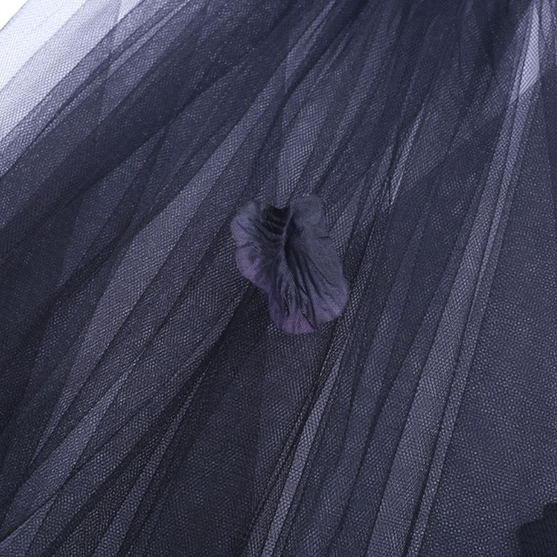 Womens Romantic Halloween Day of the Dead Wedding Veil with Black Flower Petals