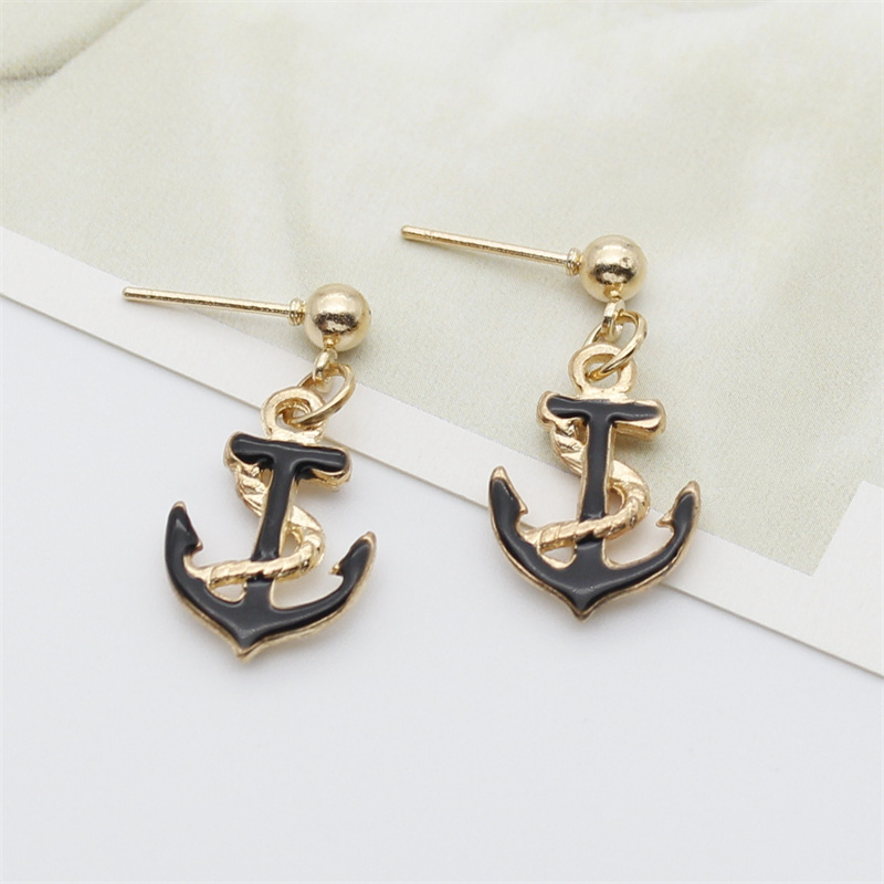 Pendientes colgantes de ancla Retro para mujer, aretes de gota de aceite de aleación, lindos objetos pequeños, joyería de personalidad, para damas