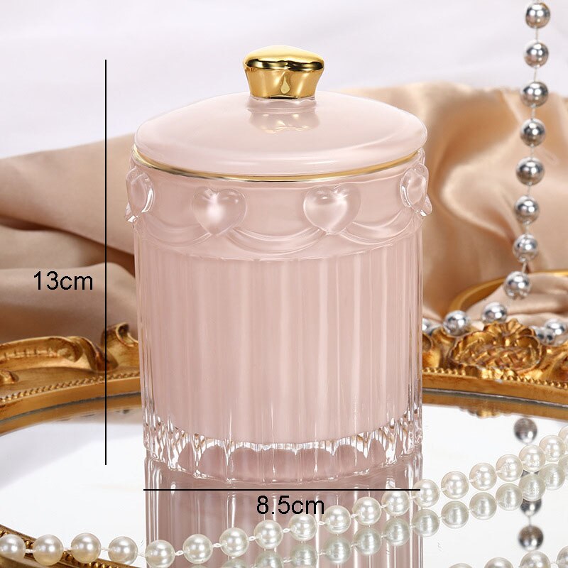 Pink Relief Glass Jars and Lids Dressing Table Jewelry Dish Cosmetic Containers Transparent Crystal Storage Jars Candy Pots: D