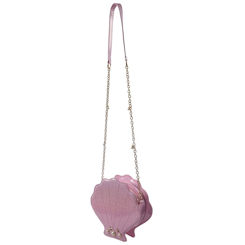 Womens Hologram Leather Shell Pearl Cross-body Shoulder Bags Purse: Pink