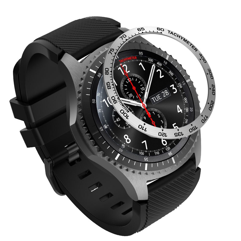Newsteel för samsung galaxy watch 46mm för gear  s3 frontring bezel ring självhäftande anti repa metall lock smart watch tillbehör: Silver-