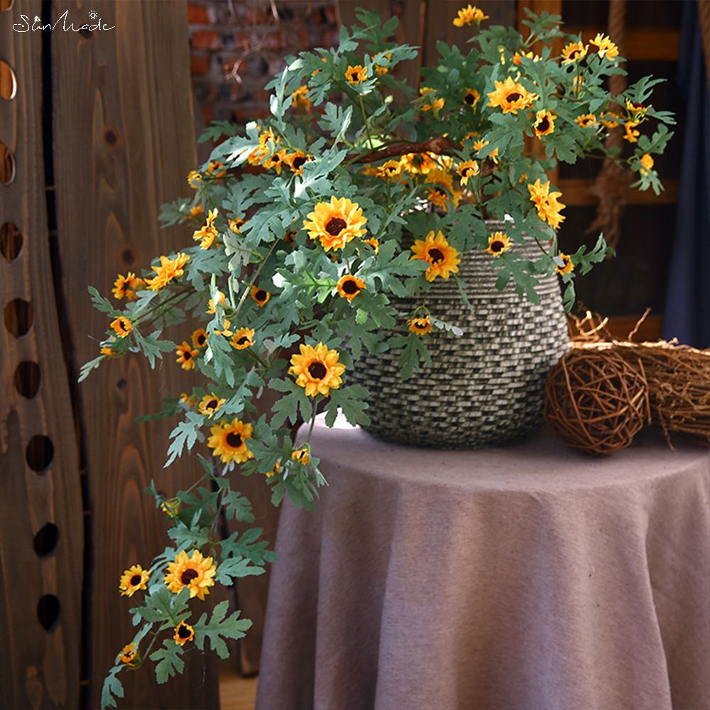 Sunmade Muur Gemonteerde Zonnebloemen Zijde Kunstbloemen Zonnebloem Rotan Huis Tuin Decoratie Muur Opknoping Flores Artificales