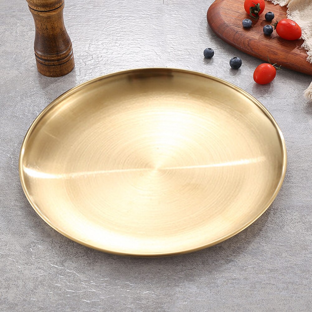 Kids Kitchen Dishwasher Safe Dessert Feeding Dish Picnic Tableware Round Dinner Plate Stainless Steel Food Tray For Serving