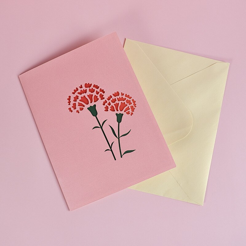 Carnation Handmade 3D Pop Up Thank You Card Thanksgiving Cards Mother's Day Greeting Cards With Envelope for Mom DN