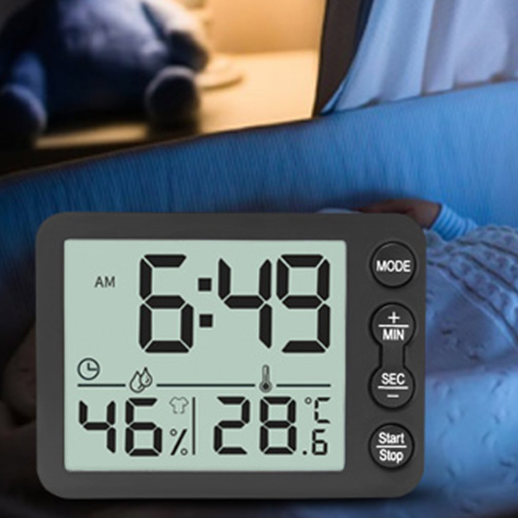 Compteur de température et d'humidité intérieur, grand écran, réveil, minuteur électronique de cuisine