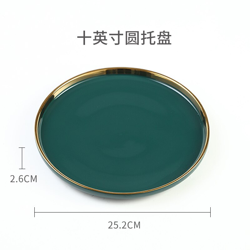 Bandeja redonda de cerámica para Tartas, cubierta de vidrio para Postres, aperitivos, postres y frutas, accesorios para fotos, bandeja para probar a comer, soporte con tapa: tray--L