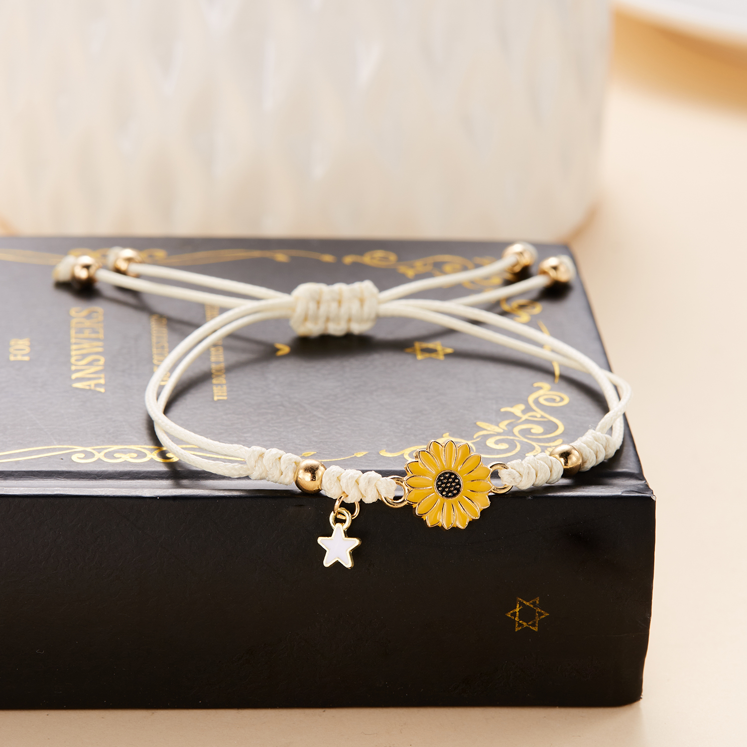 Pulsera bohemia hecha a mano con dibujos de estrellas y flores y margaritas para niña y mujer, pulseras de cuerda, de joyería para parejas de amistad