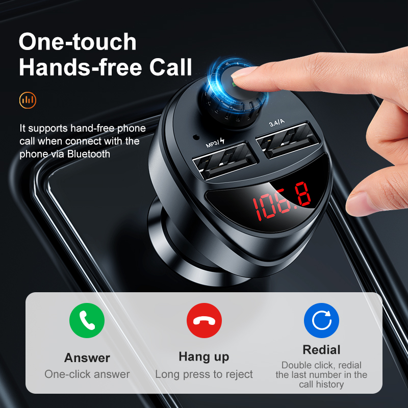 KUULAA Car Charger FM Transmitter Bluetooth Car Audio MP3 Player TF Card Car Kit 3.4A Dual USB Car Phone Charger For Xiaomi Mi