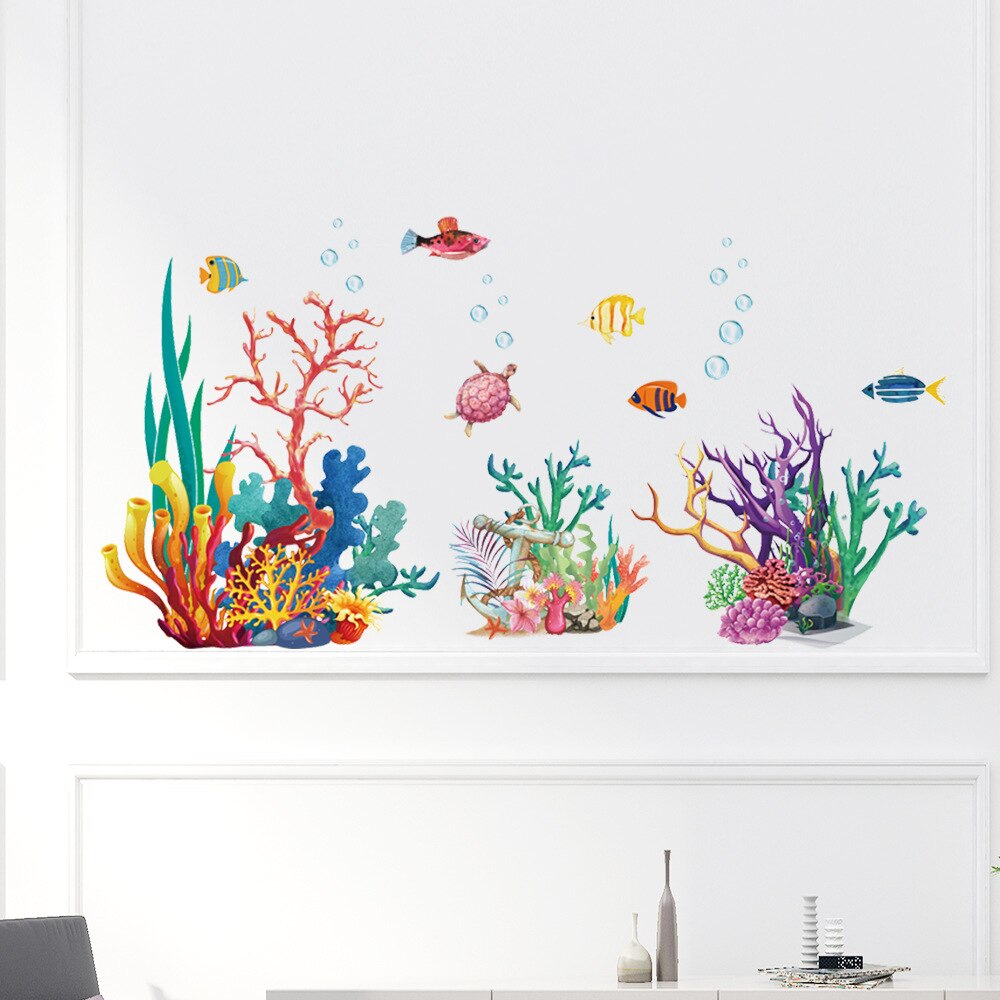 Creatieve Onderwaterwereld Muurstickers Waterplanten Coral Vis Sticker Home Woonkamer Sofa Achtergrond Muurstickers