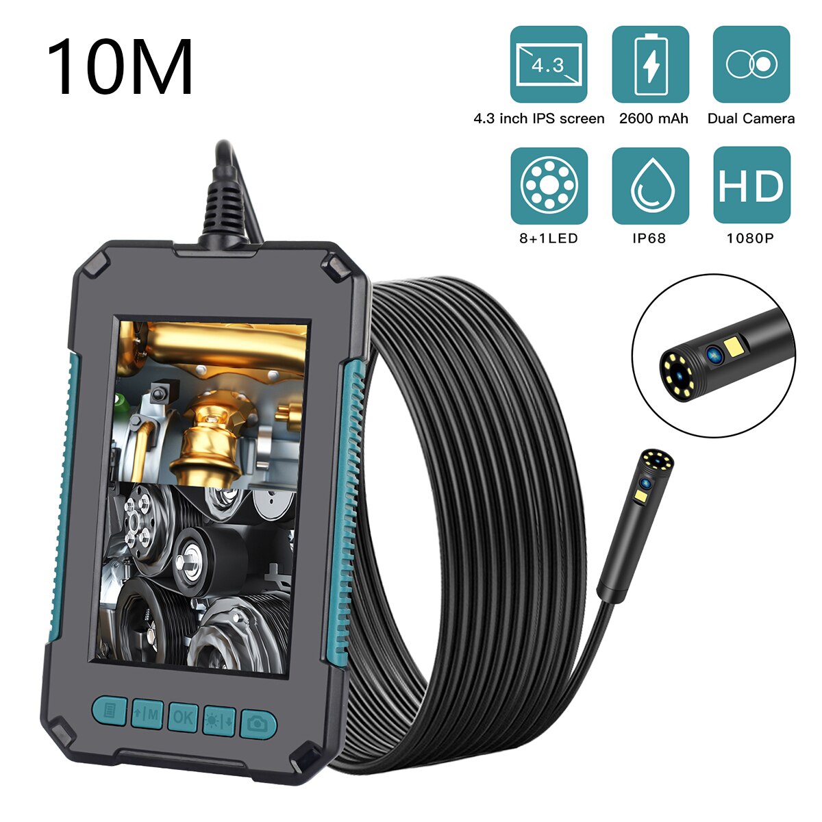 Vendoscope 4.3 inch ips-scherm 1080p high definition  ip68 industriële endoscopen met 9 led 8mm lenzen 2 megapixel vergrootglas