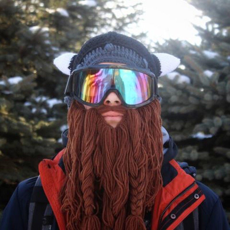 Newest Personality Crazy Winter Warm Cosplay Wig Ski Mask Caps Viking Beard Hat Barbarian Beanie Beard Hats