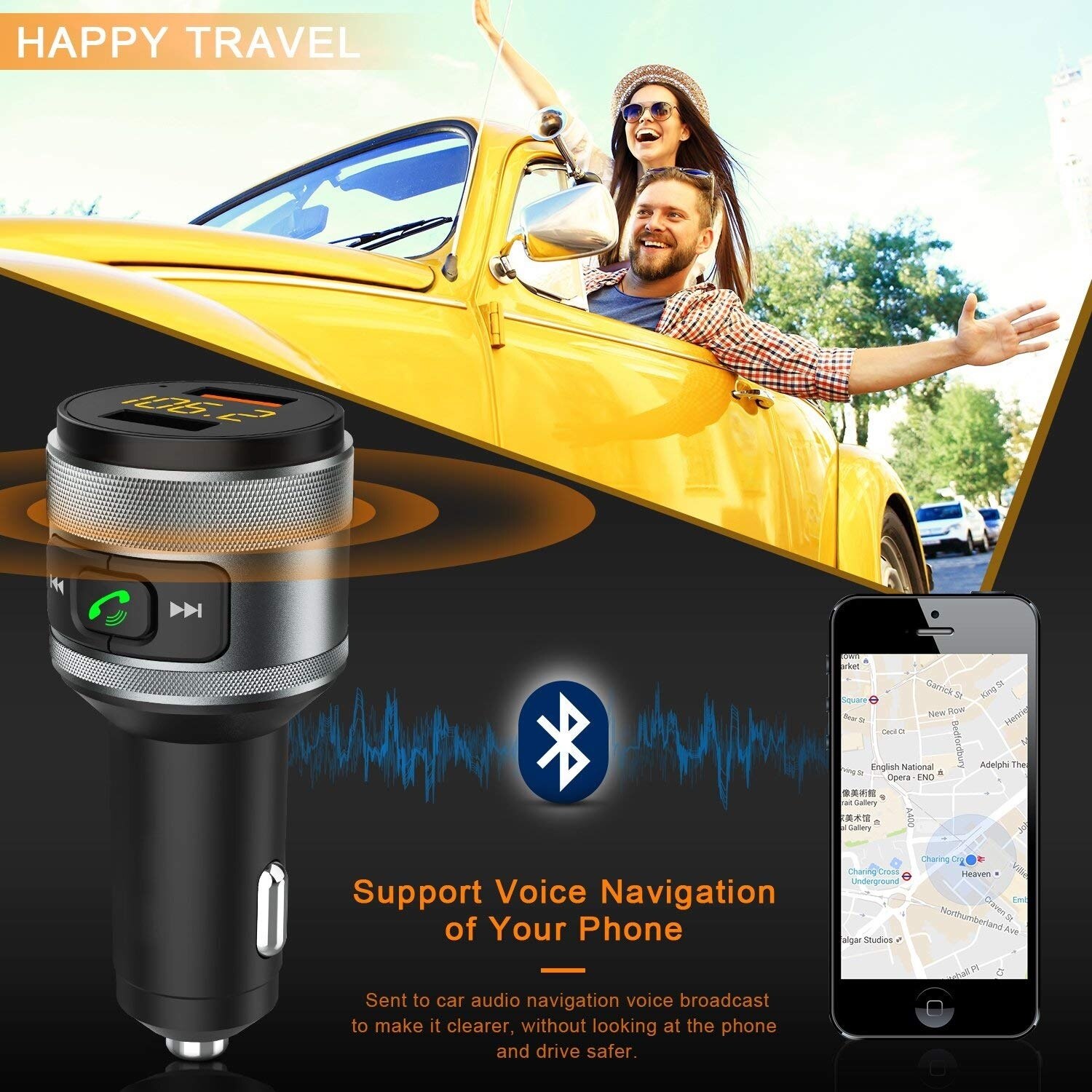 SRUIK Bluetooth Fm-zender QC3.0 Auto FM Adapter met Dual Usb-poorten Charger Handsfree Bellen Auto Kit Pen drive met Lader