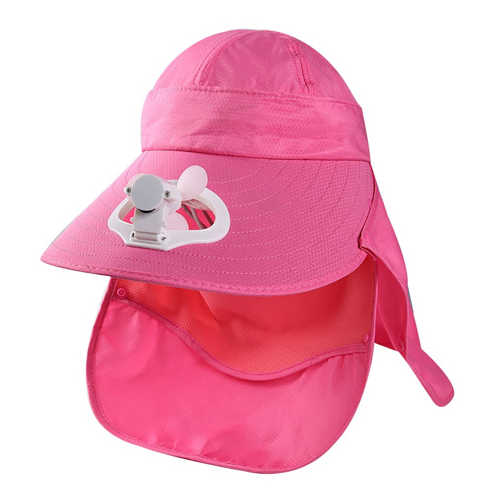 Zomer Afneembare Outdoor Anti-Zon Cap Hals Gezicht Flap Brede Rand Hoed Met Ventilator Geschikt Voor Klimmen Dagelijks Gebruik: Rose Red