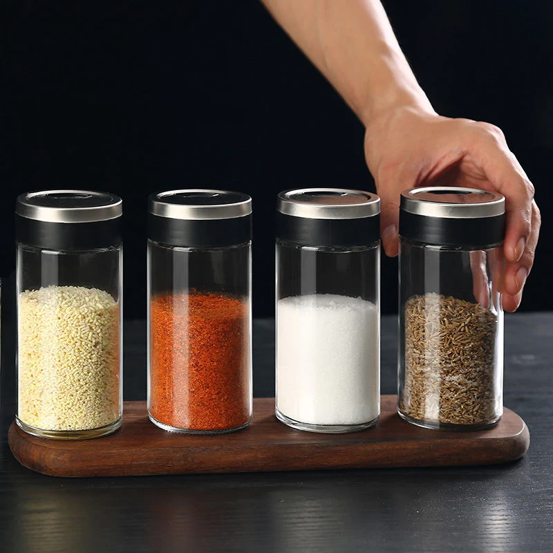 Spice Jar Glass Bottle Pepper Spice Container Seasoning Box Kitchen Rack Organizer Bottle Holder Seasoning Jars Rack Set