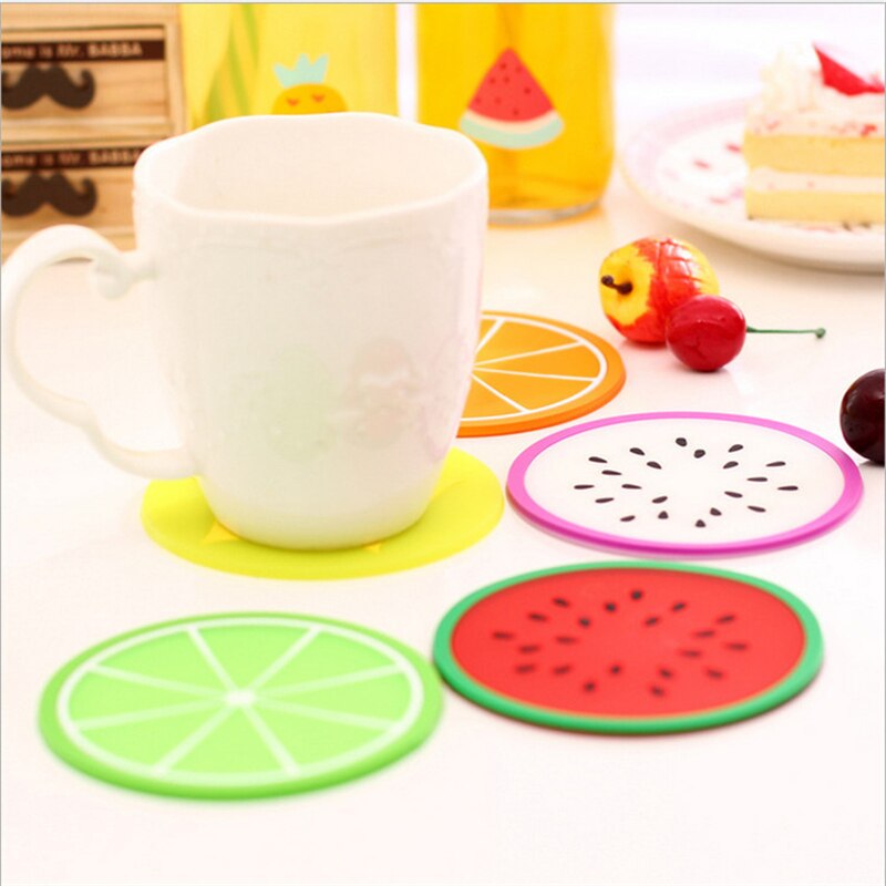 Fruit Shape Coaster Cup Pads Silicone Insulation Mat Drink Holder Watermelon Kiwi Fruit Lime Mango Orange Carambola