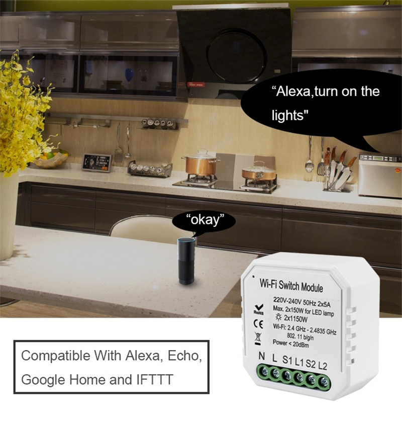 Lonsonho Smart Wifi Schalter Relais 2 Gang 220V Tuya Smart Home Automation Modul Fernbedienung Kompatibel Alexa Google Hause mini