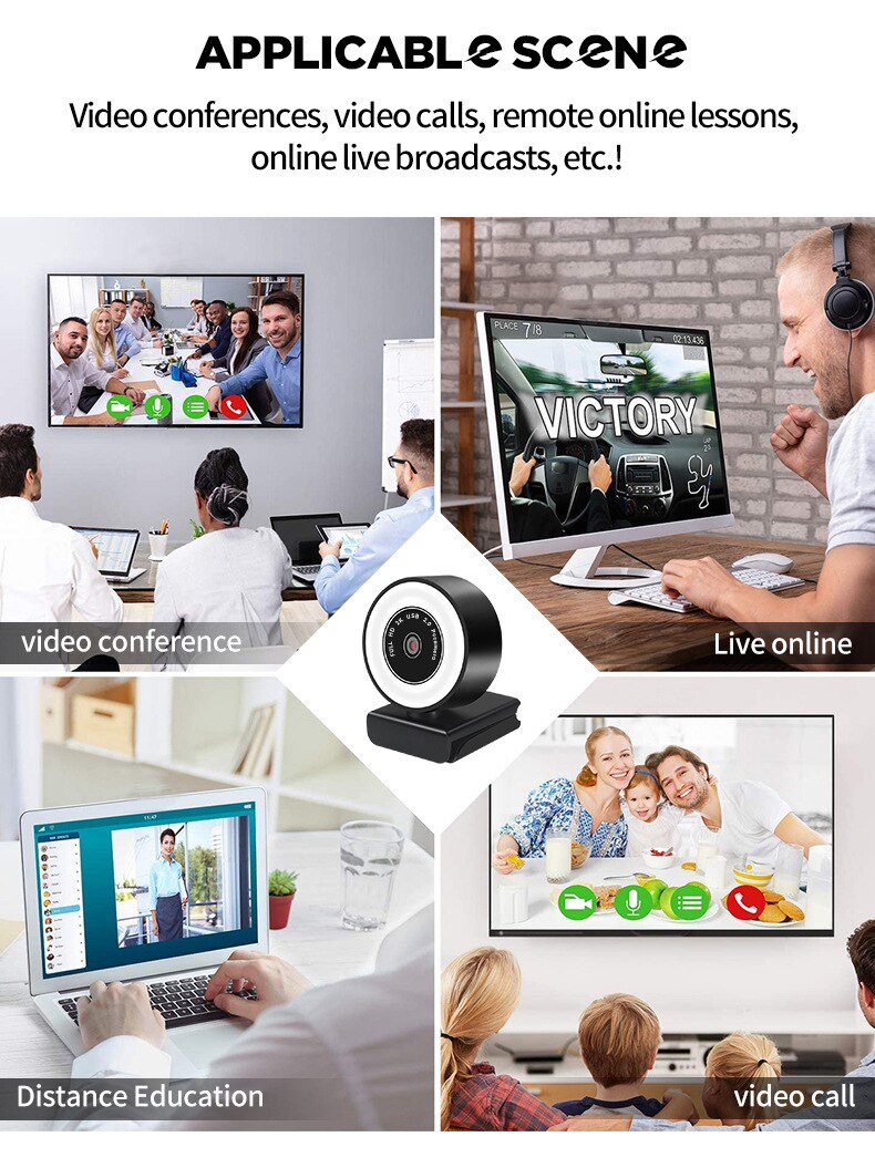 1080P 2k HD Webcam With Mic PC Desktop Web Camera Cam Mini Computer WebCamera Cam Video Recording Work With LED Light
