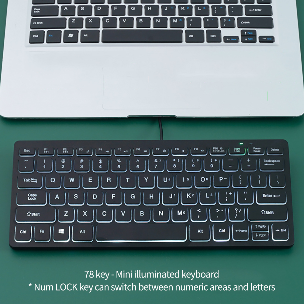 78 key Backlit Wired Keyboard Mini Small Laptop External Keyboard Portable Ultra-Slim Tablet Keyboard