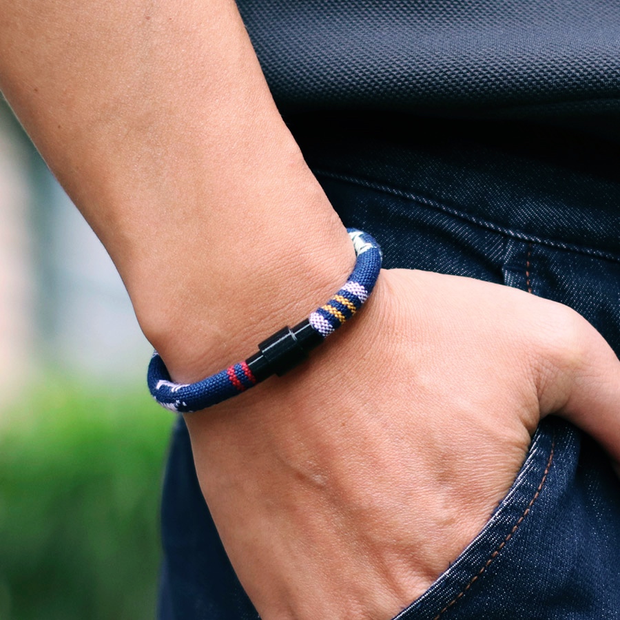 Pulsera de para hombre, brazalete de tela bohemia, hebilla magnética negra, pulsera de cuerda, accesorios de ocio para él, brazalete Herren Joias