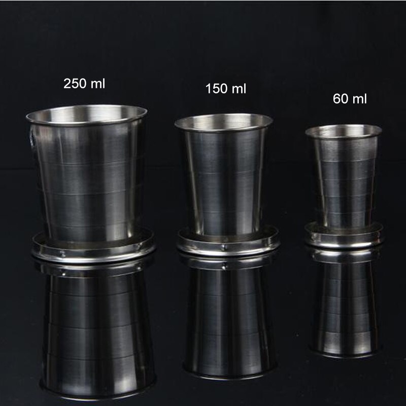 Ml 150ml 250ml Copos Retrátil Dobrável Desmontável 75 Suprimentos Chaveiro de Aço Inoxidável Copo de Dobramento de Viagem Portátil Ao Ar Livre