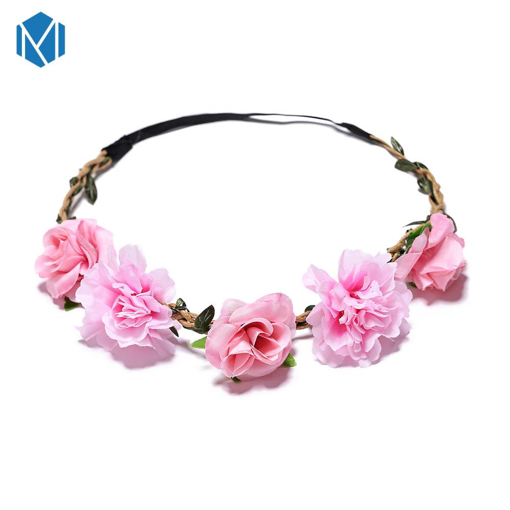 M MISM Beautiful Women Flower Garlands Head Wreaths Bohemia Flower Crown Cherry Blossoms Rose Garland Hair Wreaths Photography: pink