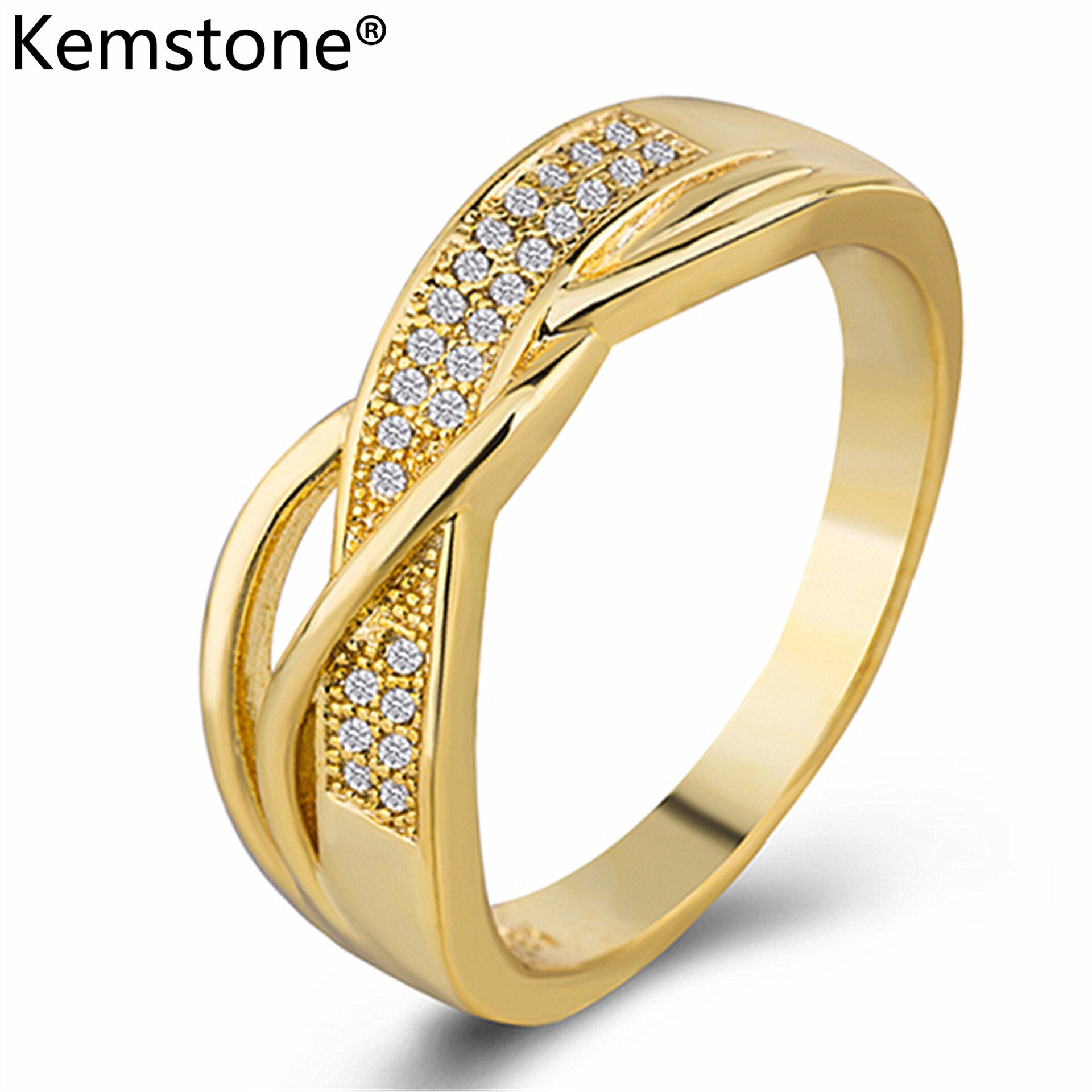 Kemstone Creatived Engagemnet Ring Copper Gold Silver Plated Ring for Women's Jewelry