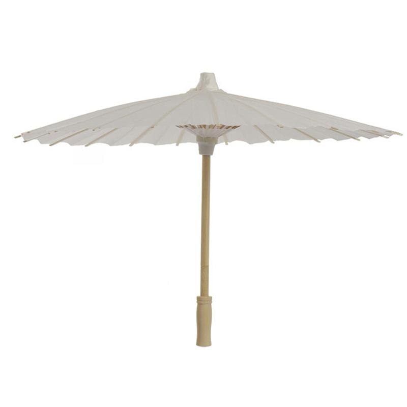 4 pièces papier blanc Parasol parapluie chinois japonais papier parapluie décoration de mariage (diamètre 30cm, poignée de parapluie aléatoire)