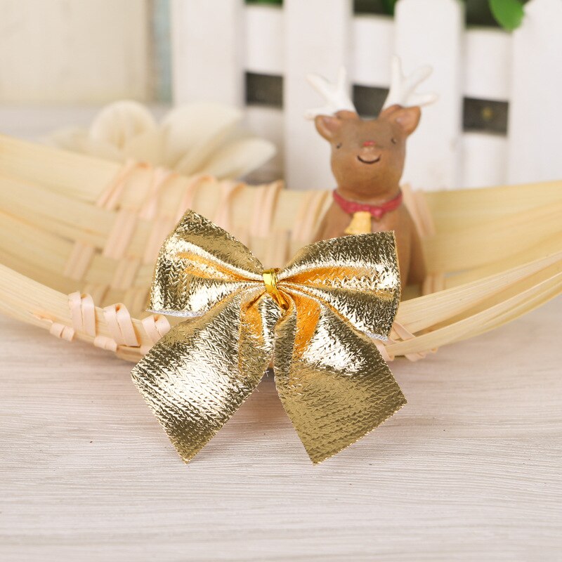 12 st/lot rosetter till julgran guld silver röda färger jul hem fest dekoration års rosett xmas rosetter: Guld-