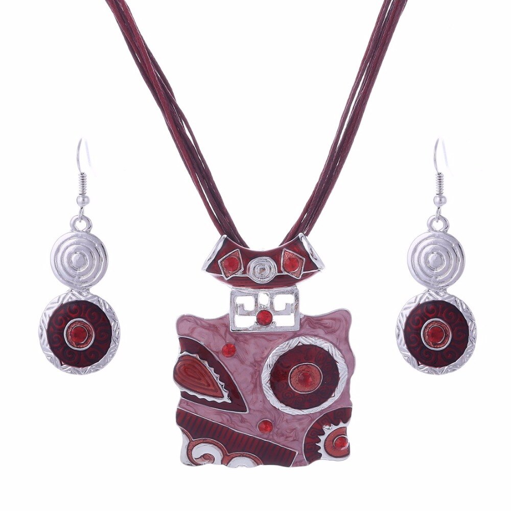 Boho africano conjunto de jóias de cristal gem pingente colar conjunto de jóias de casamento conjunto para conjuntos de jóias de esmalte de noiva