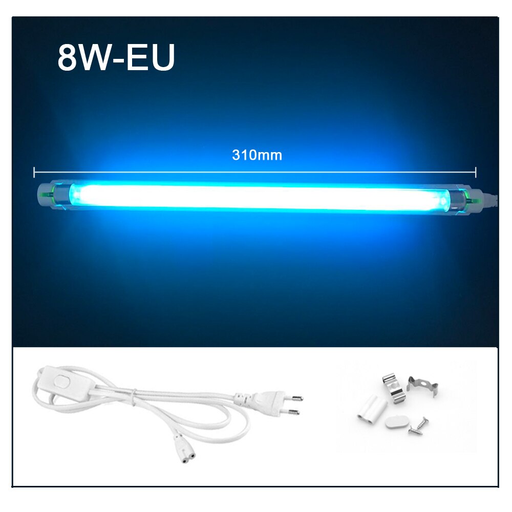 2PCS/lot Ultraviolet Germicidal Light 220V UV light T5 Tube UVC quartz lamp for home hospital Disinfection Bactericidal Lamp: 8W With EU Plug